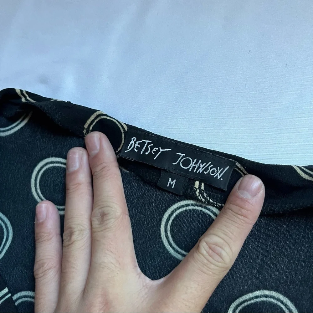 BETSEY JOHNSON vintage black circle dot print belted button up long sleeve mini‎ - Picture 5 of 6